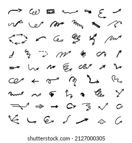 Vector set of hand-drawn arrows, elements for presentation
