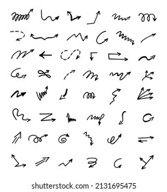 Vector set of hand-drawn arrows, elements for presentation