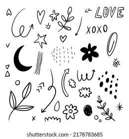 Vector set of hand-drawn arrows, elements for presentation.