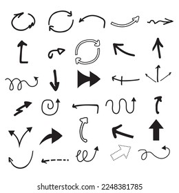 Conjunto vectorial de flechas dibujadas a mano, elementos para presentación.
