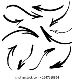 vector set of hand-drawn arrows. Isolated hand drawn arrows set on a white background.