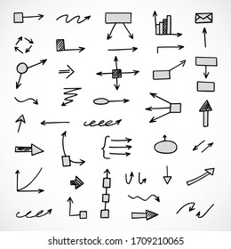 vector set of hand-drawn arrows, scheme, diagram, infographics