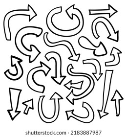 Vector set of hand-drawn arrows. sketch arrow design for business plan. simple design elements isolated on white