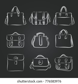 Vector set of hand-drawn bag icon or logo template. Sketch.