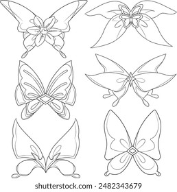 Vector set Hand-drawn butterfly-shaped ribbon illustration