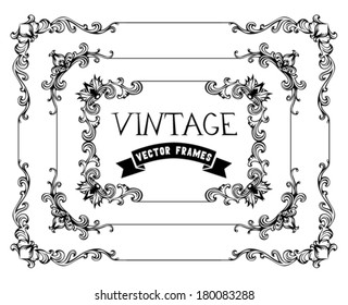 Vector set of hand-drawn calligraphic vintage frames. Decorative elements isolated on white background. Angle design.
