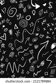 Vector set of hand-drawn cartoony expression sign doodle, curve directional arrows, emoticon effects design elements, cartoon character emotion symbols, cute decorative brush stroke lines.
