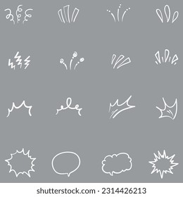 Vector set of hand-drawn cartoony expression sign doodle, curve directional arrows, emoticon effects design elements, cartoon character emotion symbols, cute decorative brush stroke lines.