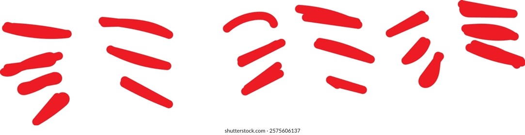 Vector set of hand-drawn cartoony expression sign doodle, curve directional arrows, emoticon effects design elements, cartoon character emotion symbols, cute decorative brush stroke lines.