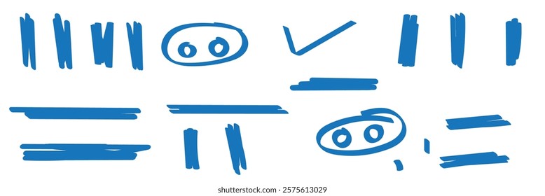 Vector set of hand-drawn cartoony expression sign doodle, curve directional arrows, emoticon effects design elements, cartoon character emotion symbols, cute decorative brush stroke lines.