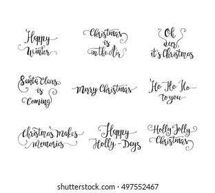 Vector set of handdrawn Christmas lettering. Unique calligraphy Xmas vector illustrations.