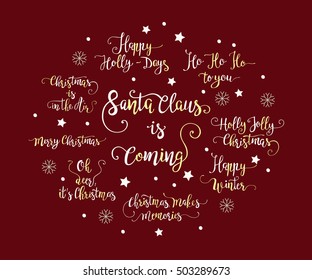 Vector set of handdrawn Christmas lettering. Unique calligraphy Xmas vector illustrations.