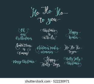 Vector set of handdrawn Christmas lettering. Unique calligraphy Xmas vector illustrations.