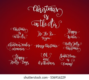 Vector set of handdrawn Christmas lettering. Unique calligraphy Xmas vector illustrations.