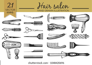 Vector set with hand-drawn collection hair accessory