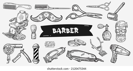 Vector set with hand-drawn collection hair accessory