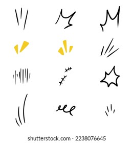 Vector set of hand-drawn cute cartoony expression sign doodle line strokeemoticon effects design elements, cartoon character emotion symbols,