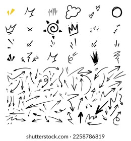 Vector set of hand-drawn cute cartoony expression sign doodle line strokeemoticon effects design elements, cartoon character emotion symbols,