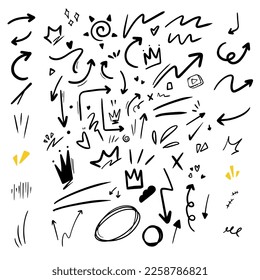 conjunto vectorial de dibujos a mano linda expresión de caricatura seña línea de doodle efectos strokeemoticono elementos de diseño, símbolos de emoción de personajes de dibujos animados,