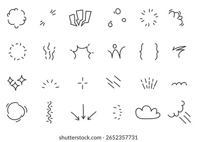 Vector set of hand-drawn cute cartoony expression sign doodle line stroke emoticon effects design elements, cartoon character emotion symbols888
