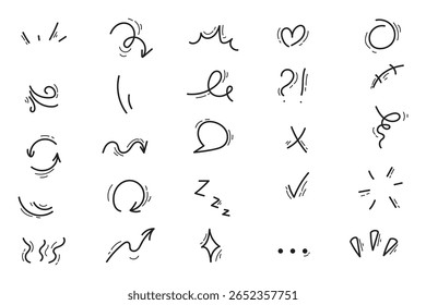 Vector set of hand-drawn cute cartoony expression sign doodle line stroke emoticon effects design elements, cartoon character emotion symbols888