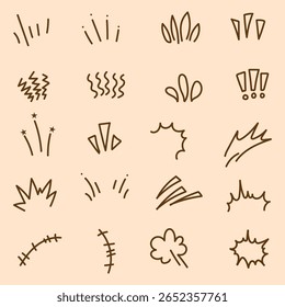 Vector set of hand-drawn cute cartoony expression sign doodle line stroke. movement drawing, curve directional arrows, emoticon effects design elements, cartoon character emotion symbols 888