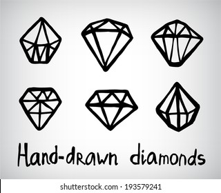 vector set of hand-drawn diamond icons, logos isolated