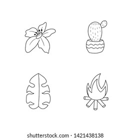 Vector set of handdrawn doodle flowers and leaves. Handdrawn elements, flowers, leaves.