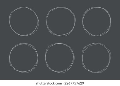 Vector set of handdrawn editable thin white circles. Template for highlighting main thing in news, post on social network, avatar, highlight. Minimalistic doodle line art illustration. Round. Elegant