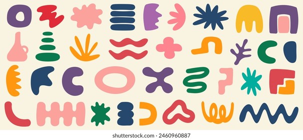 Vector set of hand-drawn geometric shapes. Organic shapes, liquid form. Design elements