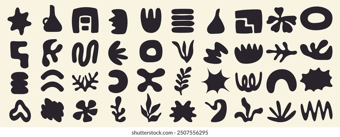 Vector set of hand-drawn geometric shapes. Organic shapes, liquid form. Design elements