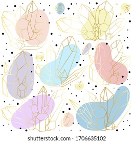 Conjunto vectorial con una línea dorada de cristales y elementos coloreados en el interior. Ilustración de elementos mágicos