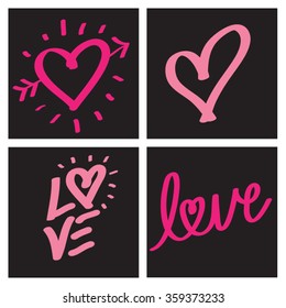 Vector set of hand-drawn hearts and love 