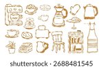 Vector set of hand-drawn illustrations of beer mugs and coffee cups, a kitchen sketch and doodle design pattern.coffee store ,breakfast time