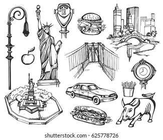 Vector set of hand-drawn New York items