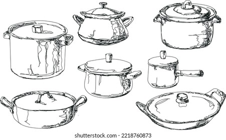 Vector set of hand-drawn pans