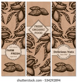 Vector set of hand-drawn patterns with almonds in a retro style.