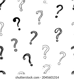 Vector set of handdrawn questions marks isolated on white background, doodle style illustration – Seamless Patter, black and white background.