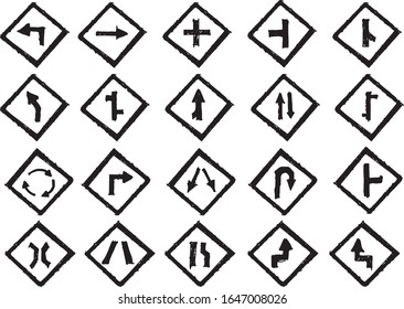 Vector set of hand-drawn road sign icons. Traffic sign isolated on white background.