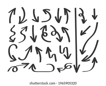 Vector Set of Handdrawn Simple Arrows Isolated on White Background, Direction Signs.