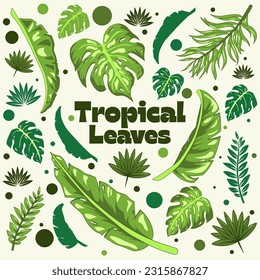 Vector set of hand-drawn tropical leaves by pxlgraph. Perfect for background, poster, and illustration design to celebrate summer season