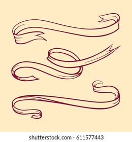 Vector set of hand-drawn vintage ribbons