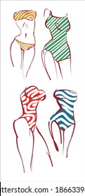 
 
VECTOR set moda hecha a mano Antecedentes con la bella joven en bikini para el diseño 