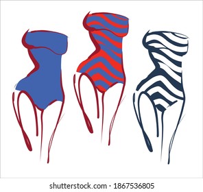 VECTOR set handmade fashion Background with the beautiful young girl in bikini for design 
