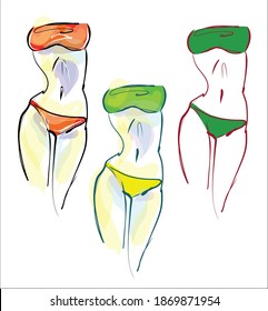 
 
VECTOR set moda hecha a mano Antecedentes con la bella joven en bikini para el diseño 
