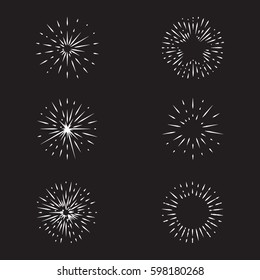 Vector set of handmade vintage sunbursts. Collection of retro design elements