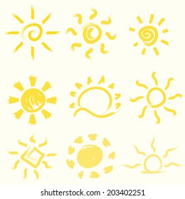 Vector set of hand-painted suns