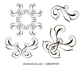 Vector set of hand-painted vintage baroque ornament. Retro pattern antique style acanthus
