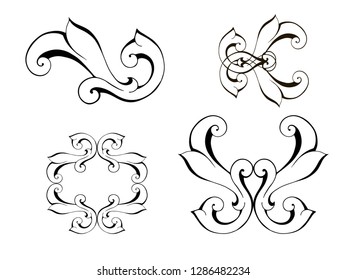 Vector set of hand-painted vintage baroque ornament. Retro pattern antique style acanthus