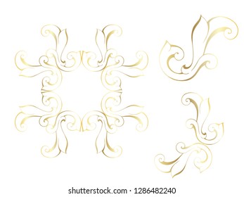 Vector set of hand-painted vintage baroque ornament. Retro pattern antique style acanthus